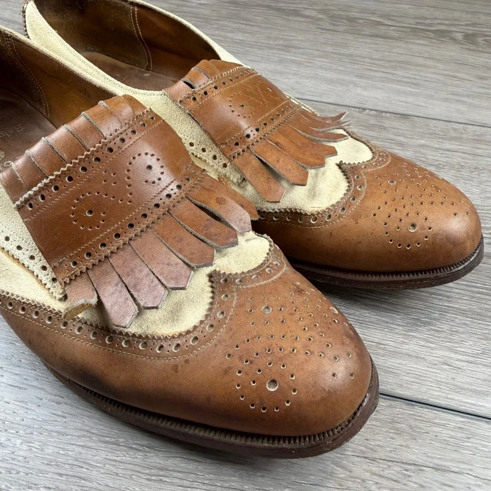 Polo Ralph Lauren Mens Loafers Kiltie Wingtip Vintage England Tan Cream 10.5